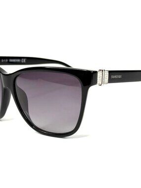 Swarovski Crystal-Accent Black Silver Square Sunglasses Gradient SW121 01B 56
